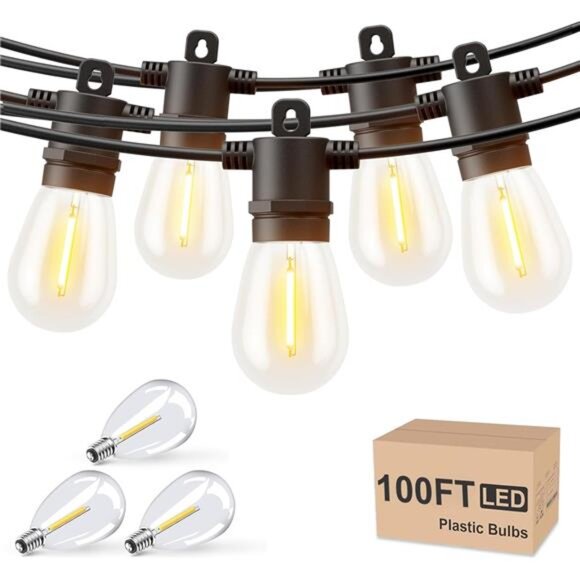 Outdoor String Lights 100 FT, Patio Light for Outside with Shatterproof Bulbs - Picture 1 of 7